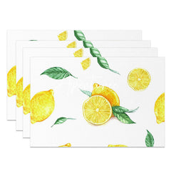 Aperturee - Yellow Lemon Green Leaf White Set Of 4 Placemats