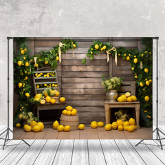 Aperturee - Yellow Lemons Green Plant Wood Board Autumn Backdrop