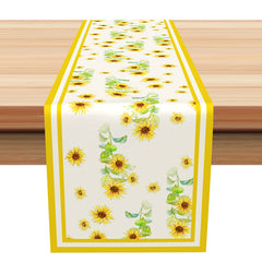 Aperturee - Yellow Line Sunflowers Repeat Summer Table Runner