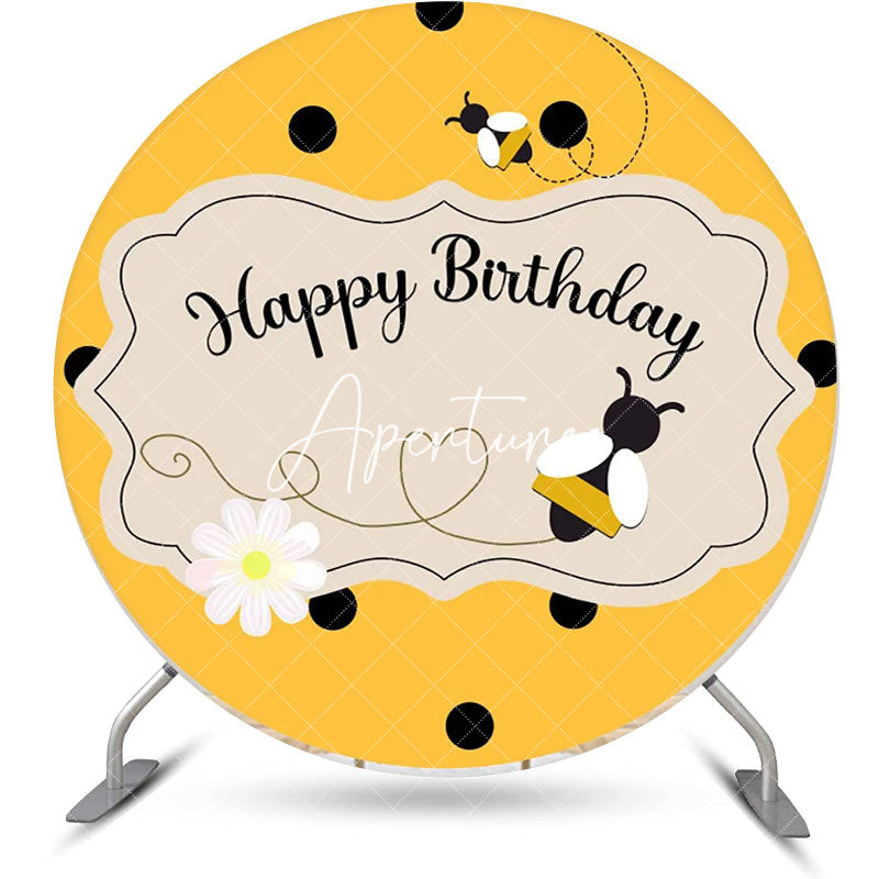 Aperturee - Yellow Little Bee Honeycomb Round Birthday Backdrop