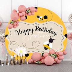 Aperturee - Yellow Little Bee Honeycomb Round Birthday Backdrop