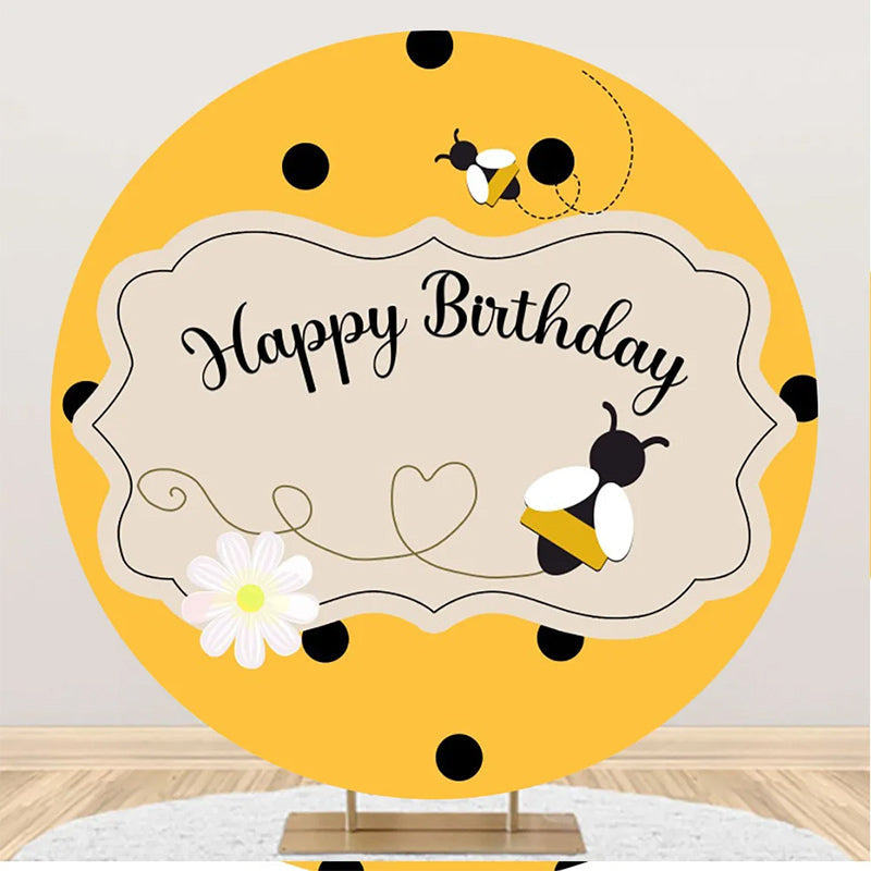 Aperturee - Yellow Little Bee Honeycomb Round Birthday Backdrop