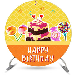 Aperturee - Yellow Orange Candyland Cake Round Birthday Backdrop