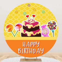 Aperturee - Yellow Orange Candyland Cake Round Birthday Backdrop