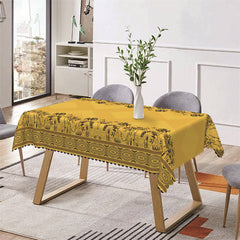 Aperturee - Yellow Plant Rhombus Line Print Rectangle Tablecloth