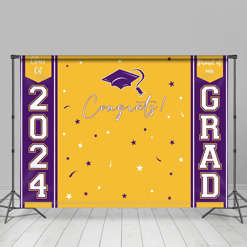 Aperturee - Yellow Purple Color Stars Happy Graduation Backdrop