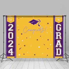 Aperturee - Yellow Purple Color Stars Happy Graduation Backdrop