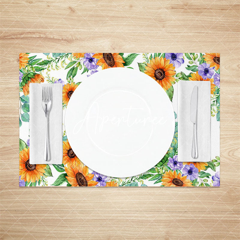 Aperturee - Yellow Purple Floral Seamless Set Of 4 Placemats