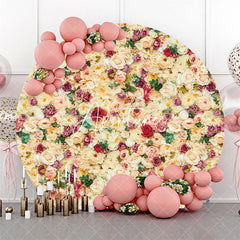 Aperturee - Yellow Red Floral Green Leaf Round Wedding Backdrop