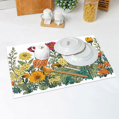 Aperturee - Yellow Red Floral Leaves Painting Set Of 4 Placemats