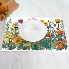 Aperturee - Yellow Red Floral Leaves Painting Set Of 4 Placemats