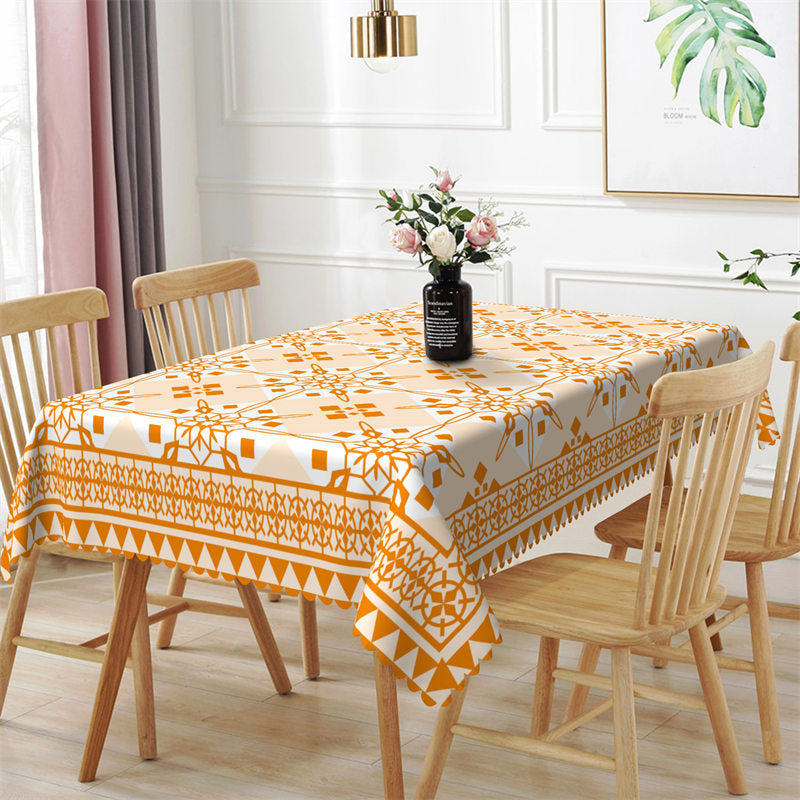 Aperturee - Yellow Repeat Floral Shaped Rectangle Tablecloth