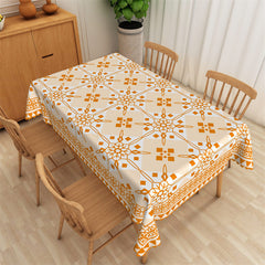 Aperturee - Yellow Repeat Floral Shaped Rectangle Tablecloth