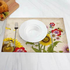 Aperturee - Yellow Retro Sunflower Bee Dining Set Of 4 Placemats