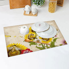 Aperturee - Yellow Retro Sunflower Bee Dining Set Of 4 Placemats