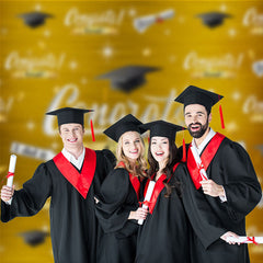 Aperturee - Yellow Star Mortarboard Congrats Grad Party Backdrop