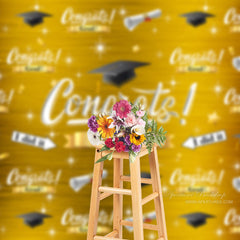 Aperturee - Yellow Star Mortarboard Congrats Grad Party Backdrop