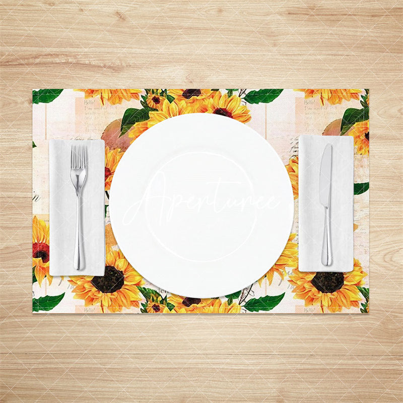 Aperturee - Yellow Sunflora Newspaper Dining Set Of 4 Placemats