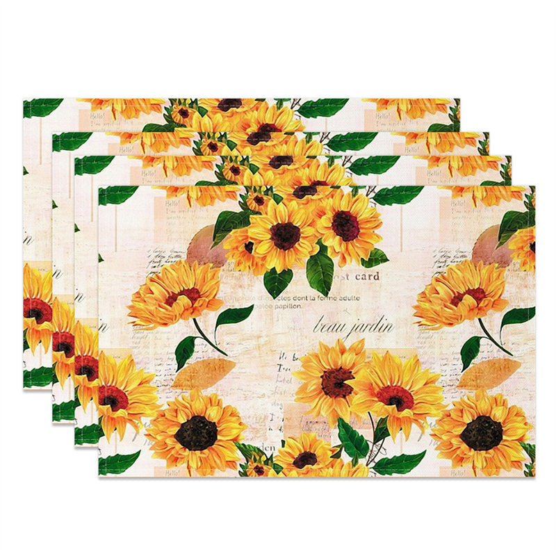 Aperturee - Yellow Sunflora Newspaper Dining Set Of 4 Placemats