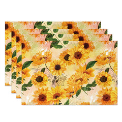 Aperturee - Yellow Sunfloral Warm Dining Set Of 4 Placemats