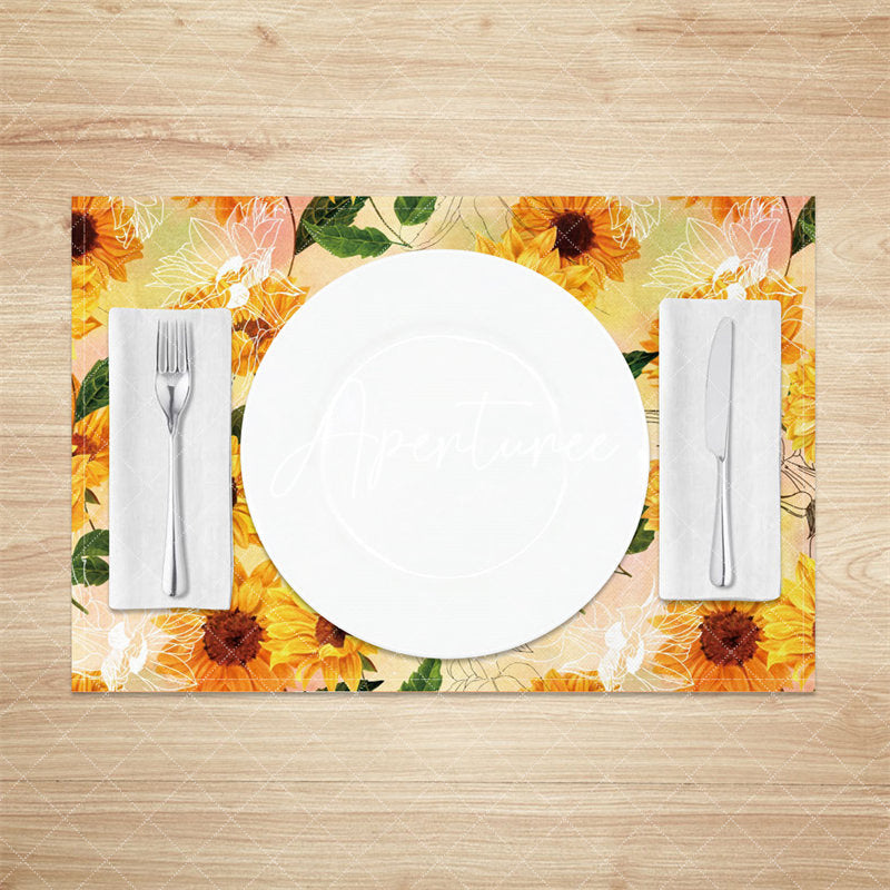 Aperturee - Yellow Sunfloral Warm Dining Set Of 4 Placemats