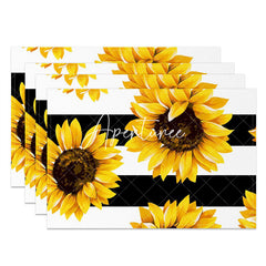 Aperturee - Yellow Sunflower Black Stripe Set Of 4 Placemats