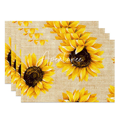 Aperturee - Yellow Sunflower Brown Texture Set Of 4 Placemats