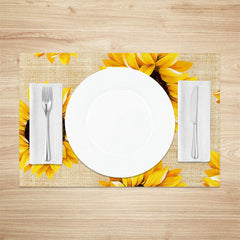 Aperturee - Yellow Sunflower Brown Texture Set Of 4 Placemats