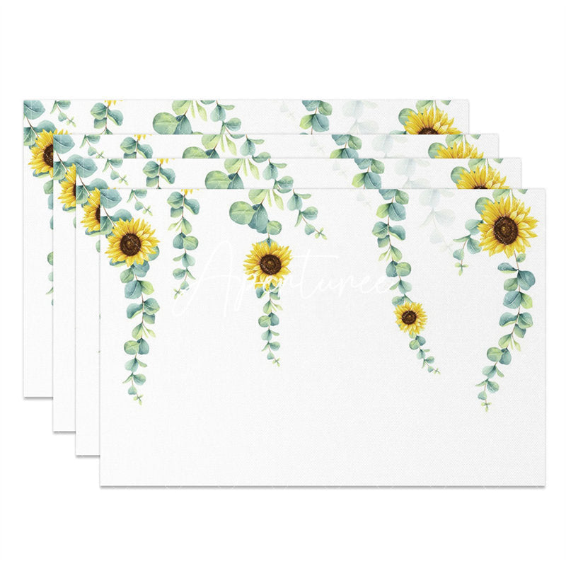 Aperturee - Yellow Sunflower Green Leaves Set Of 4 Placemats