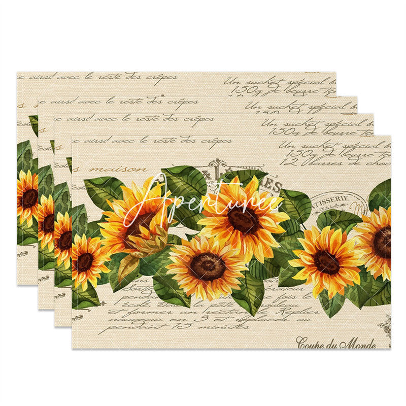 Aperturee - Yellow Sunflower Leaf Newspaper Set Of 4 Placemats