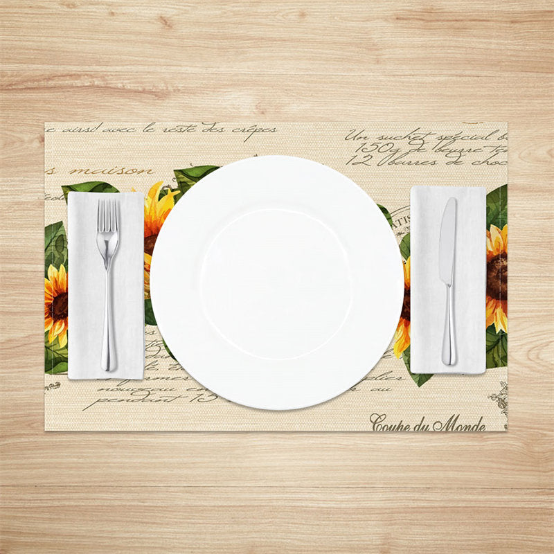 Aperturee - Yellow Sunflower Leaf Newspaper Set Of 4 Placemats