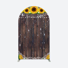 Aperturee - Yellow Sunflower Retro Brown Wooden Arch Backdrop