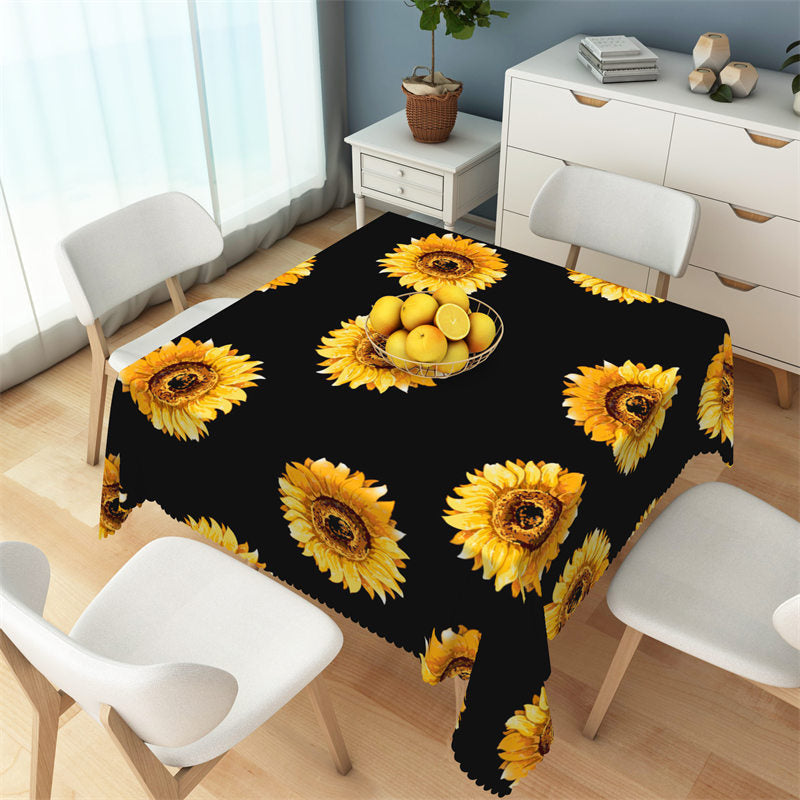 Aperturee - Yellow Sunflowers Black Repeat Square Tablecloth