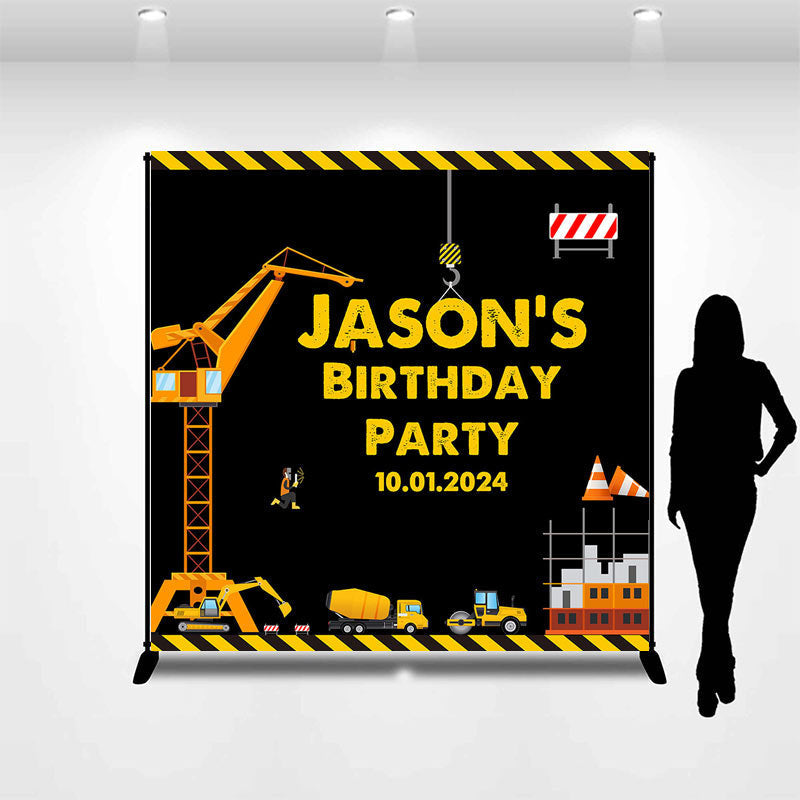 Aperturee - Yellow Truck Worker Custom Birthday Backdrop For Boy