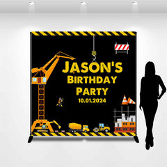 Aperturee - Yellow Truck Worker Custom Birthday Backdrop For Boy