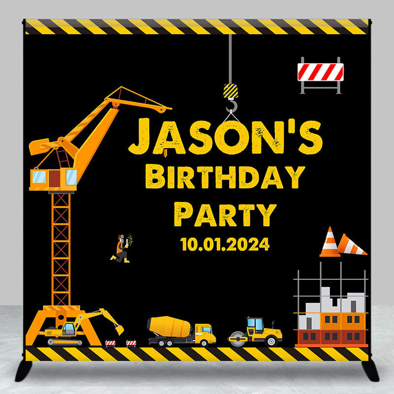 Aperturee - Yellow Truck Worker Custom Birthday Backdrop For Boy