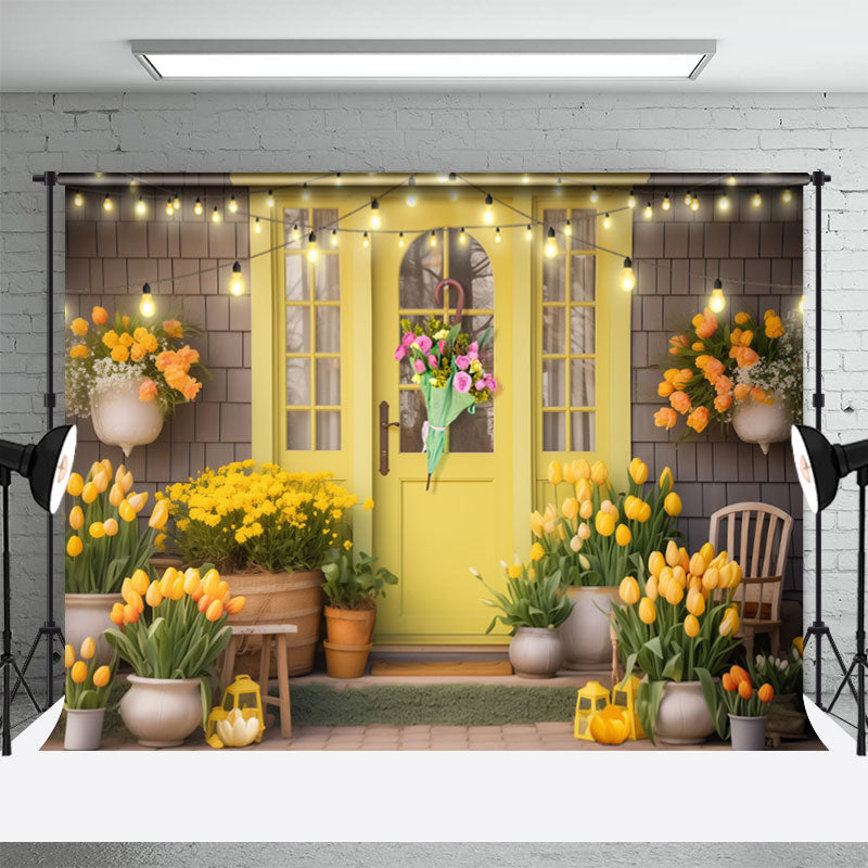 Aperturee - Yellow Tulip Floral Door Umbrella Spring Backdrop