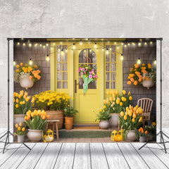 Aperturee - Yellow Tulip Floral Door Umbrella Spring Backdrop