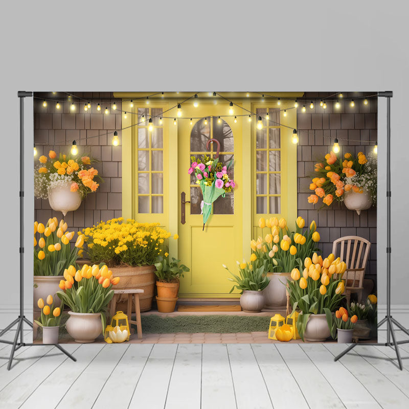 Aperturee - Yellow Tulip Floral Door Umbrella Spring Backdrop