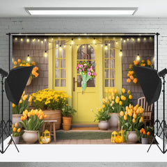 Aperturee - Yellow Tulip Floral Door Umbrella Spring Backdrop