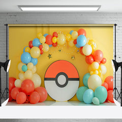 Aperturee - Yellow Wall Red White Pokeball Cake Smash Backdrop