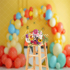 Aperturee - Yellow Wall Red White Pokeball Cake Smash Backdrop