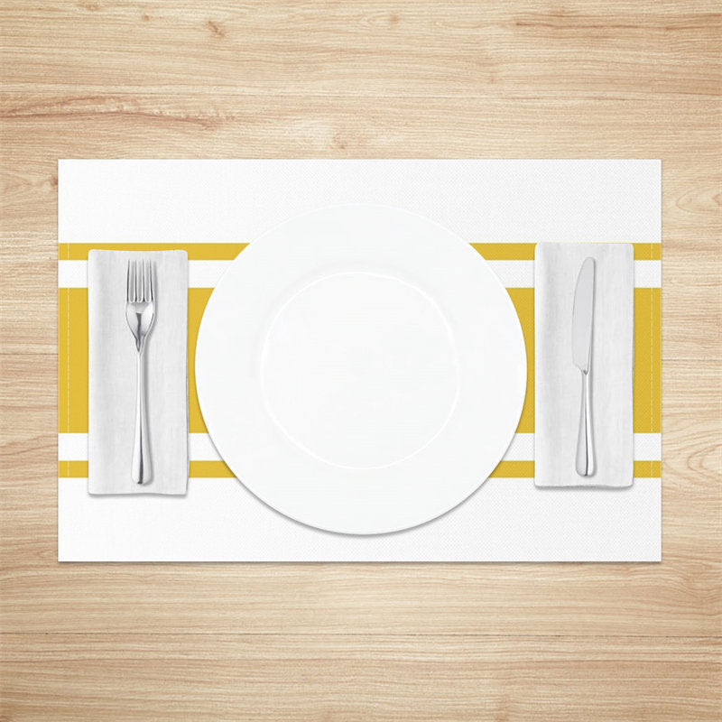 Aperturee - Yellow White Simple Lines Dinner Set Of 4 Placemats