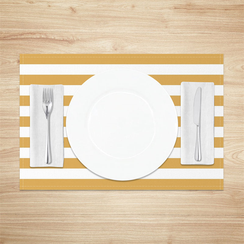 Aperturee - Yellowish Brown White Stripes Set Of 4 Placemats