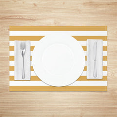 Aperturee - Yellowish Brown White Stripes Set Of 4 Placemats