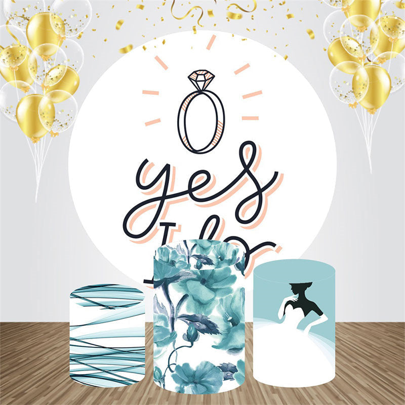 Aperturee - Yes I Do Cyan Flower Ring Round Wedding Backdrop Kit