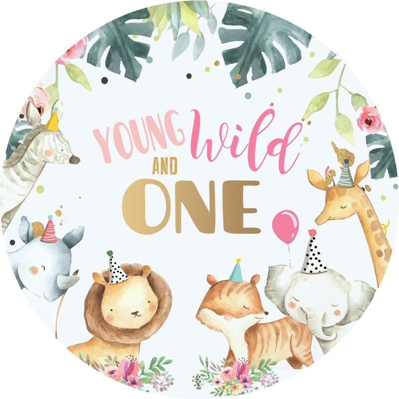 Aperturee - Young And Wild Animals Round 1st Birthday Party Backdrop