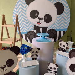 Aperturee - Black And White Panda Round Blue Birthday Backdrop