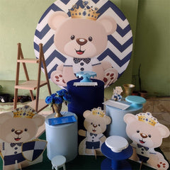 Aperturee - Dark Blue Stripes Round Teddy Bear Baby Shower Backdrop