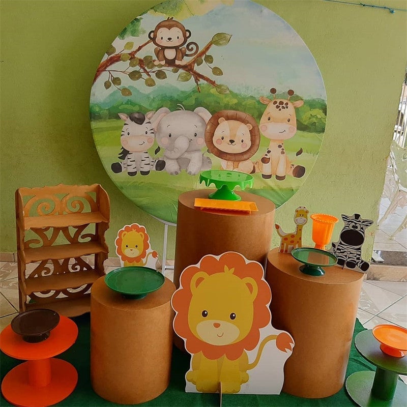 Aperturee - Greenglass And Little Animals Round Birthday Backdrop